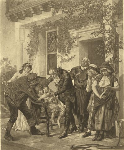Edward Jenner vaccinating James Phipps, a boy of eight, on May 14, 1796